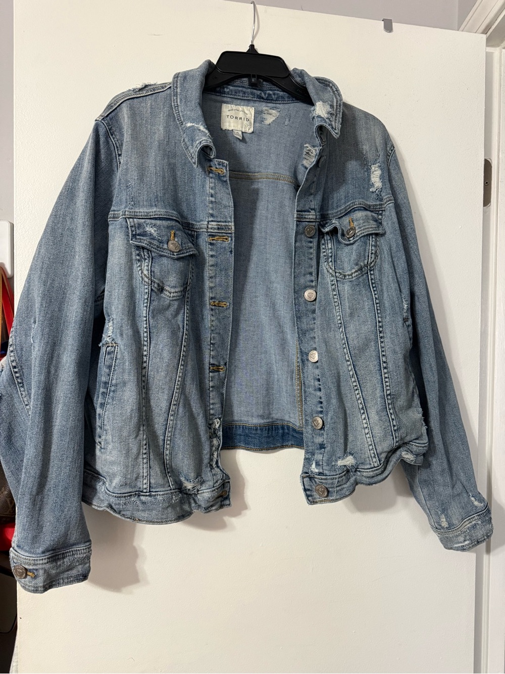 torrid Faded Light Blue Distressed Denim Jacket